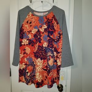 LuLaRoe Randy Baseball Raglan Tee Shirt Grey/Orange Blue Floral 3XL NWT